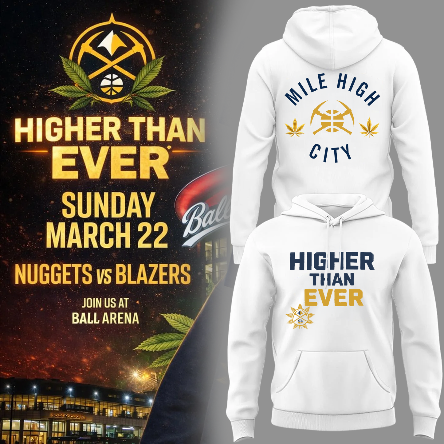 Denver Nuggets Merch - Denver Nuggets Higher Than Ever Hoodie