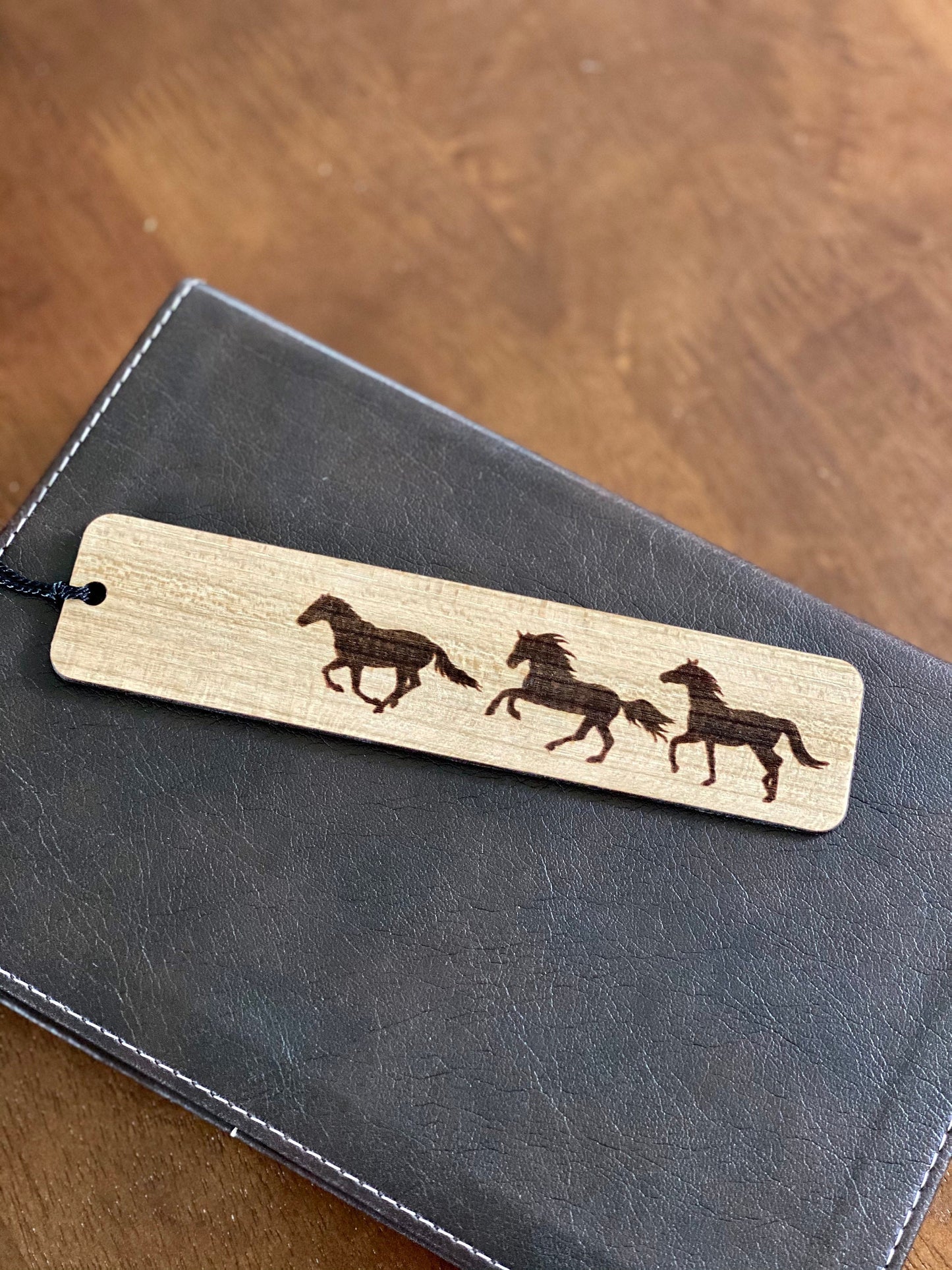 Running Horses Engraved Wood Bookmark with Optional Personalization - Custom Gift - Handmade Wood Bookmark
