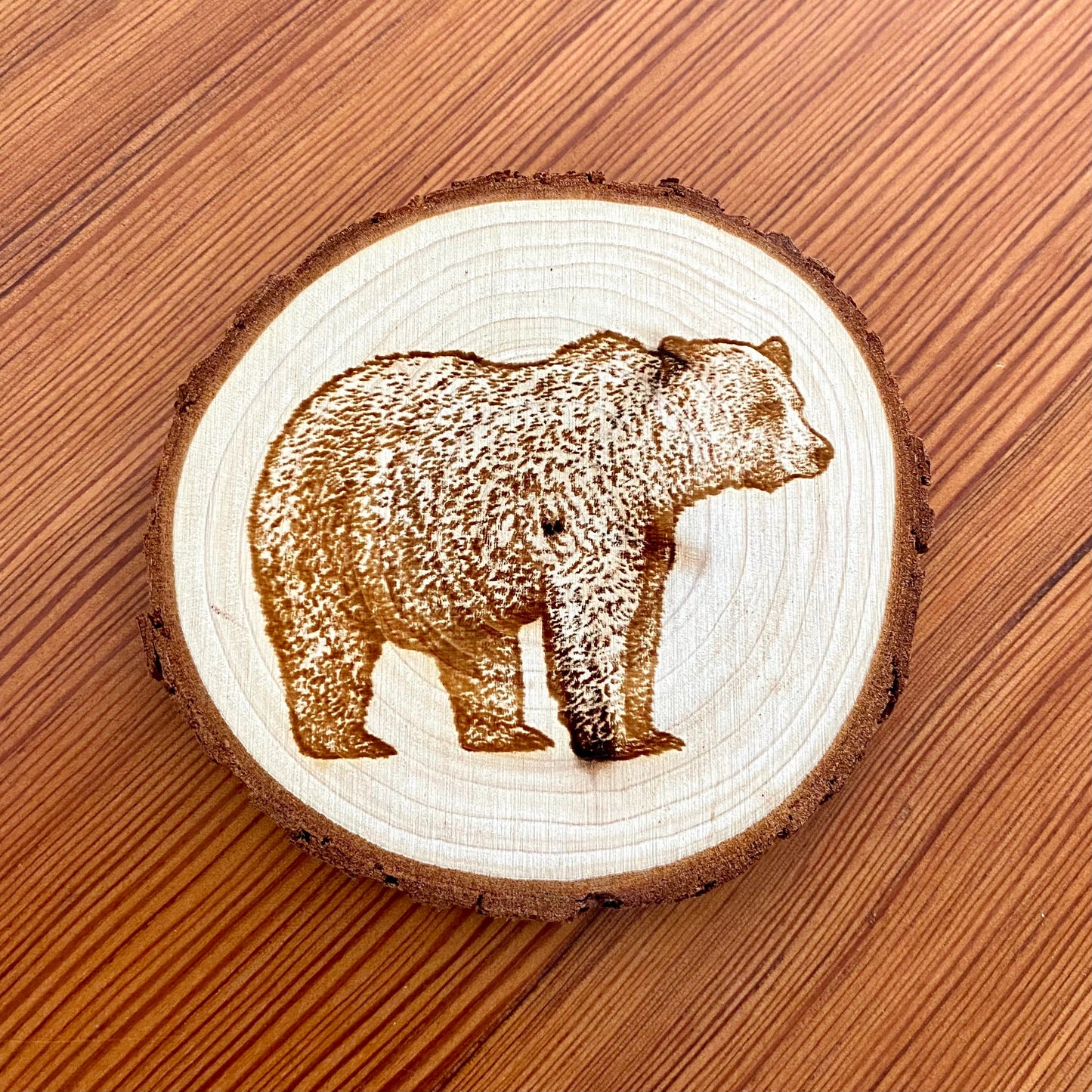 Bear Engraved Wood Coasters - Wooden Bear Wedding Favors