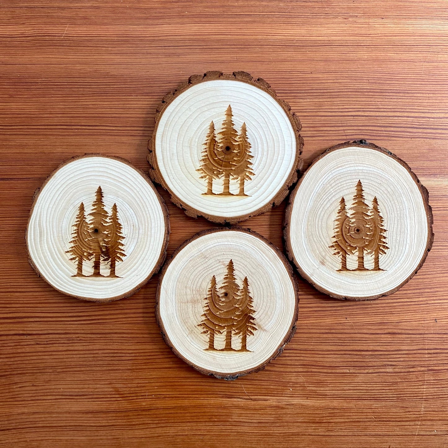 Pine Tree Engraved Wood Coaster Set - Perfect Gift for Wedding, Engagement, Anniversary, or Christmas