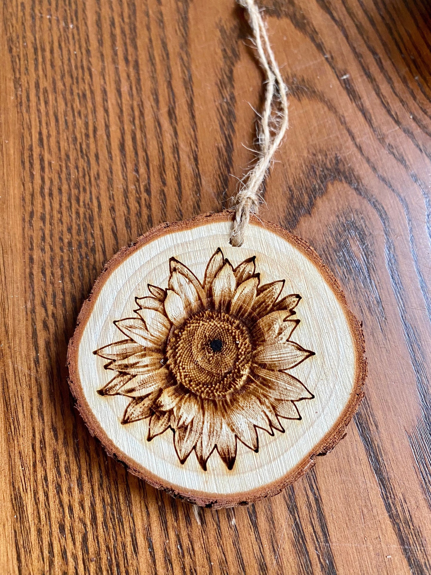 Sunflower Engraved Wood Christmas Ornament - Personalized Engraved Wood Slice Christmas Ornament