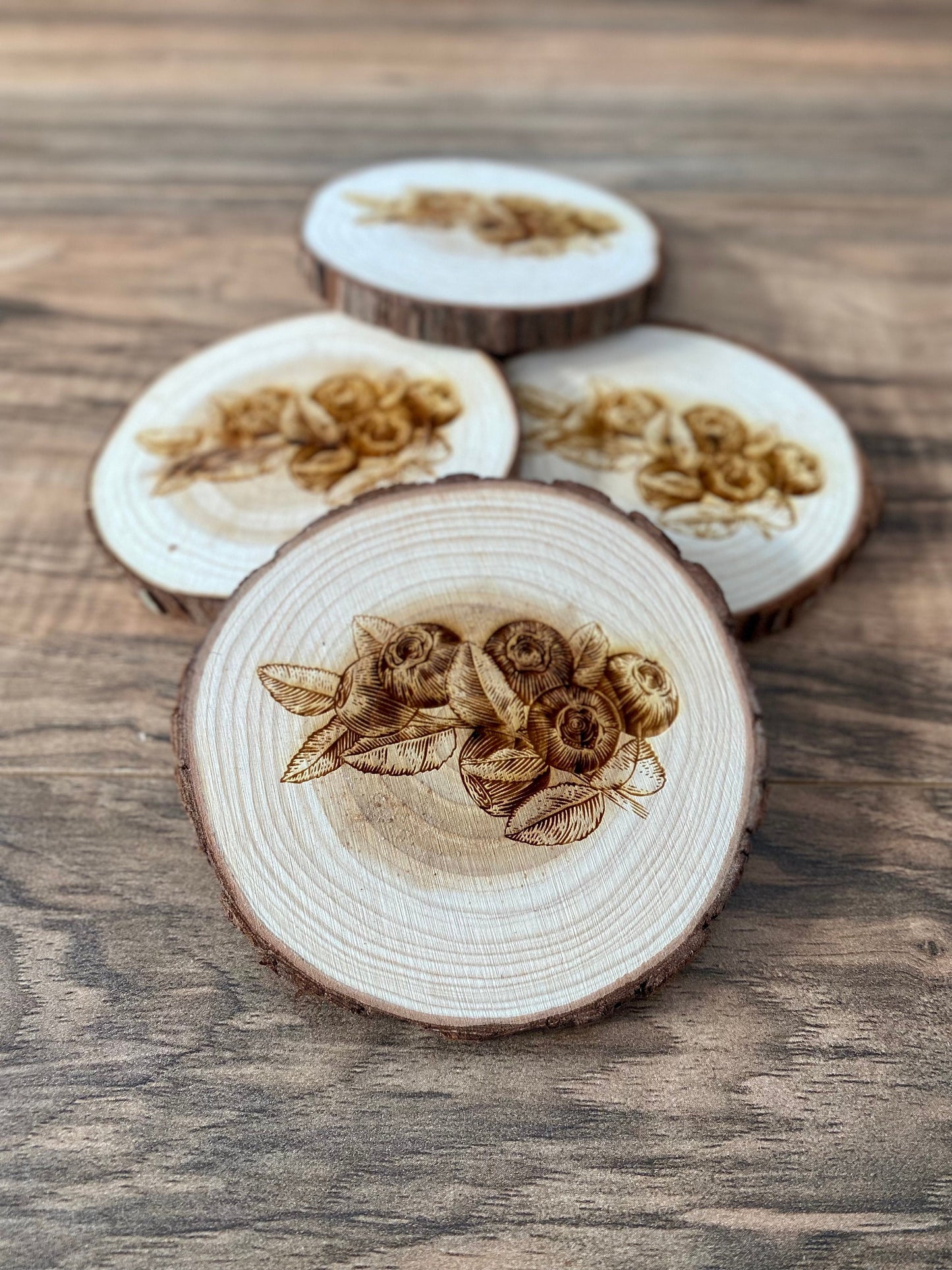 Blueberry Engraved Wood Coaster Set - Perfect Gift for Wedding, Engagement, Anniversary, or Christmas