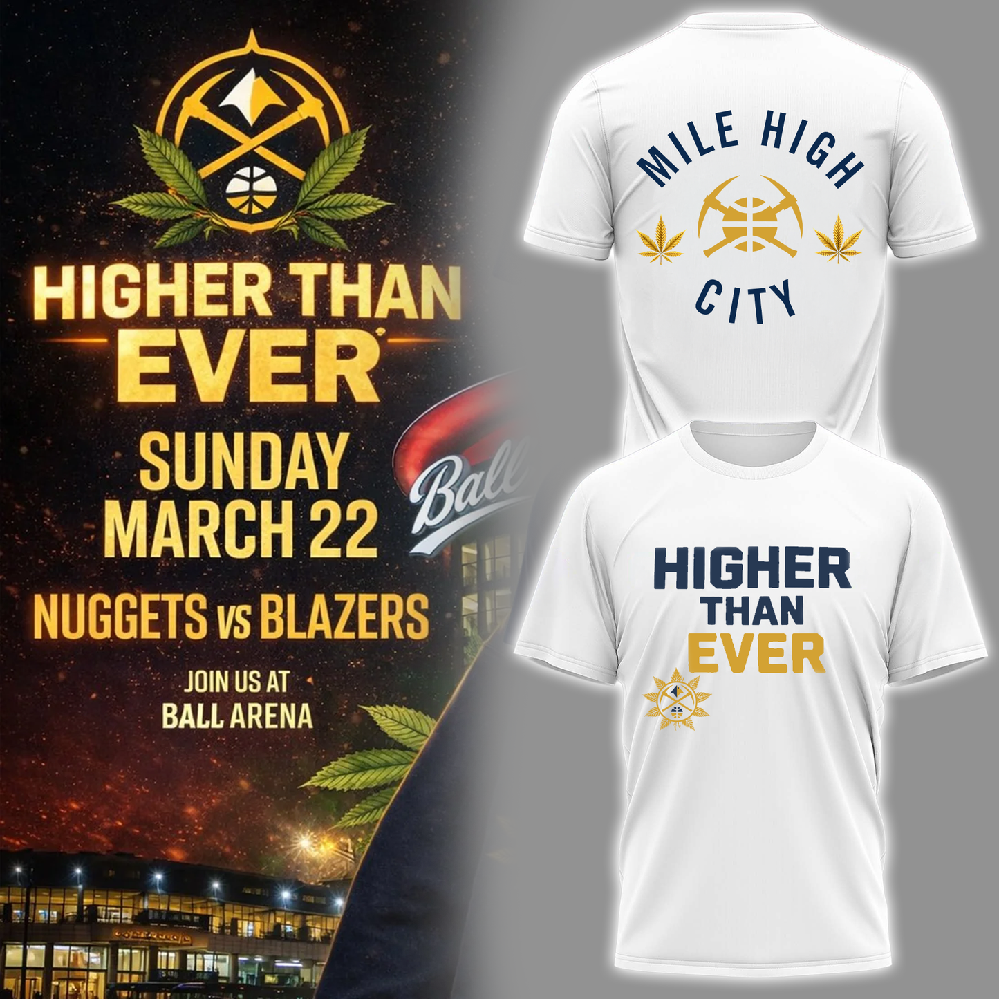 Denver Nuggets Merch - Denver Nuggets Higher Than Ever Tshirt