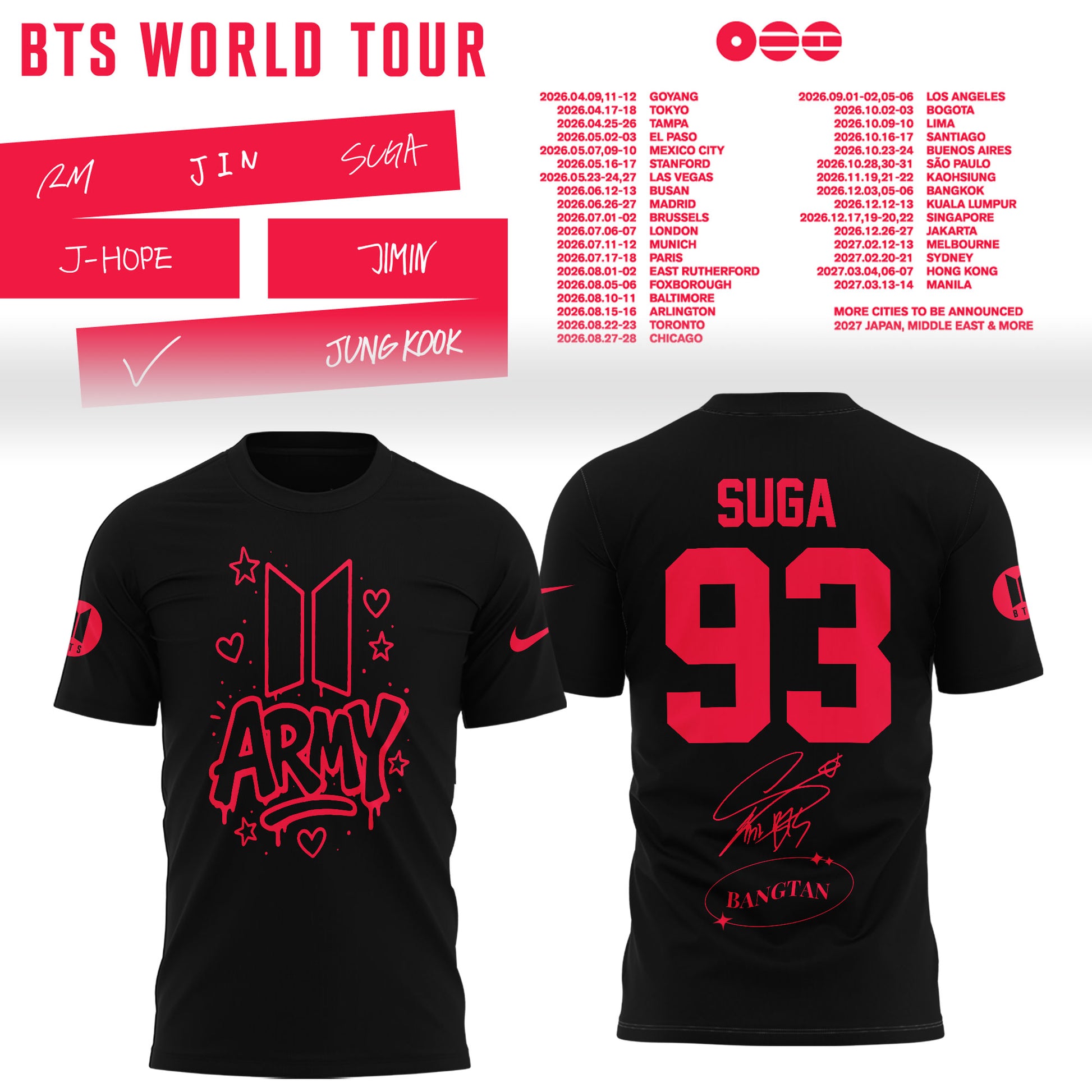 BTS Suga World Tour 2026 Limited Edition T-Shirt