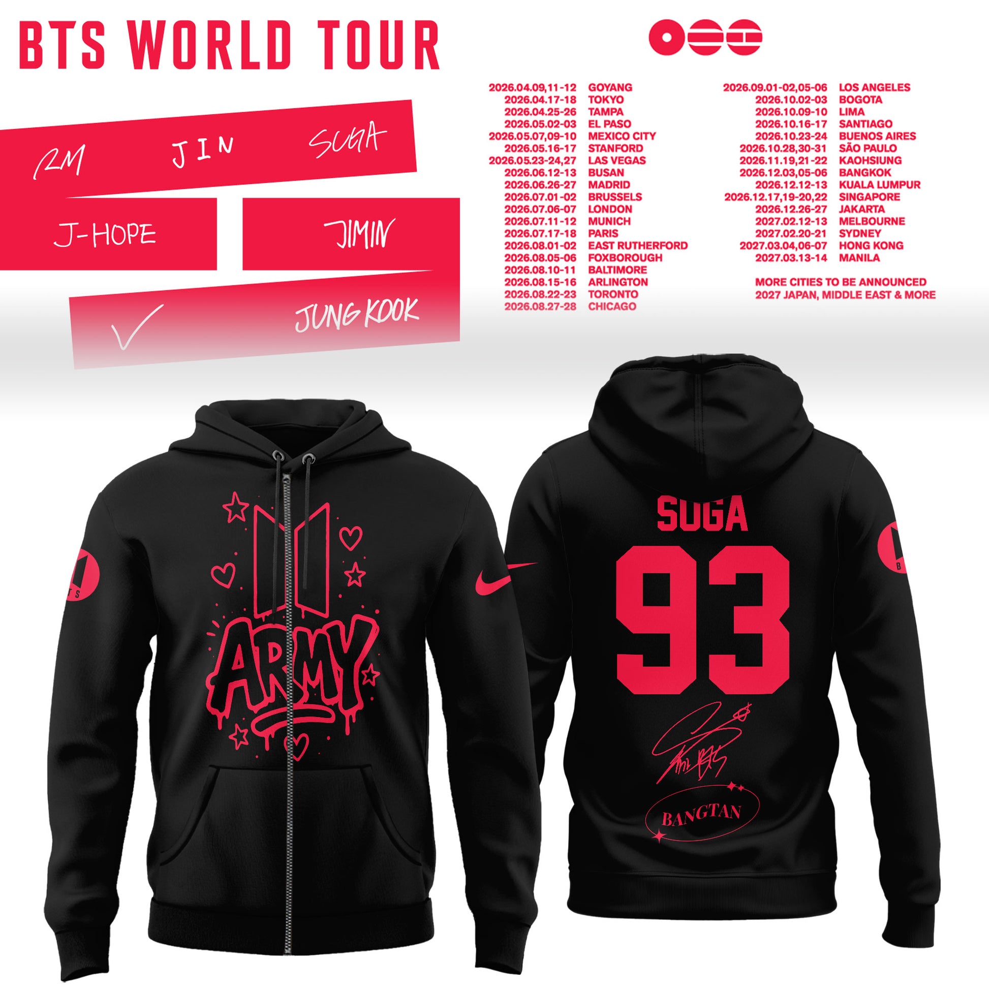 BTS Suga World Tour 2026 Limited Edition Hoodie