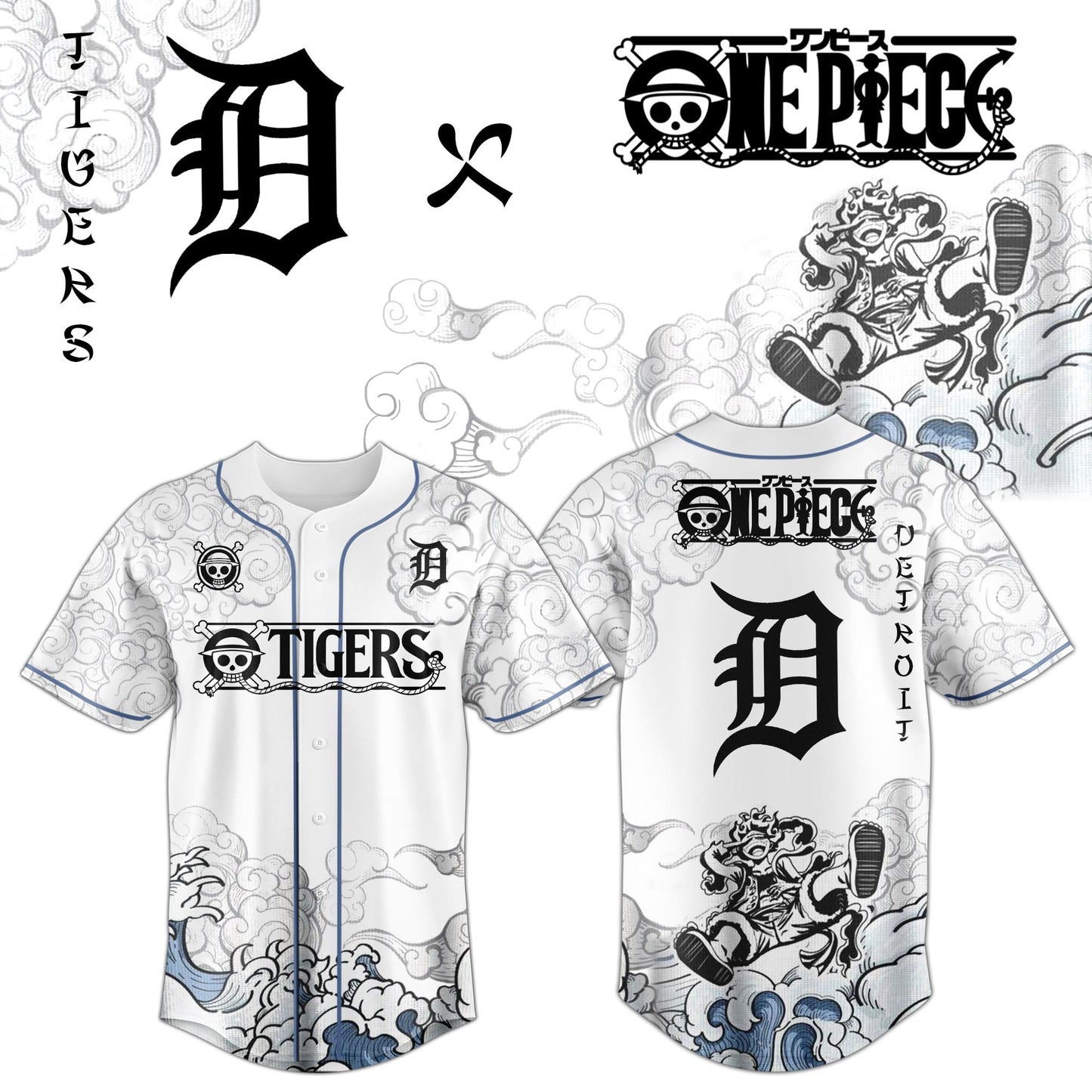 DET x Luffy Gear 5 Baseball Jersey