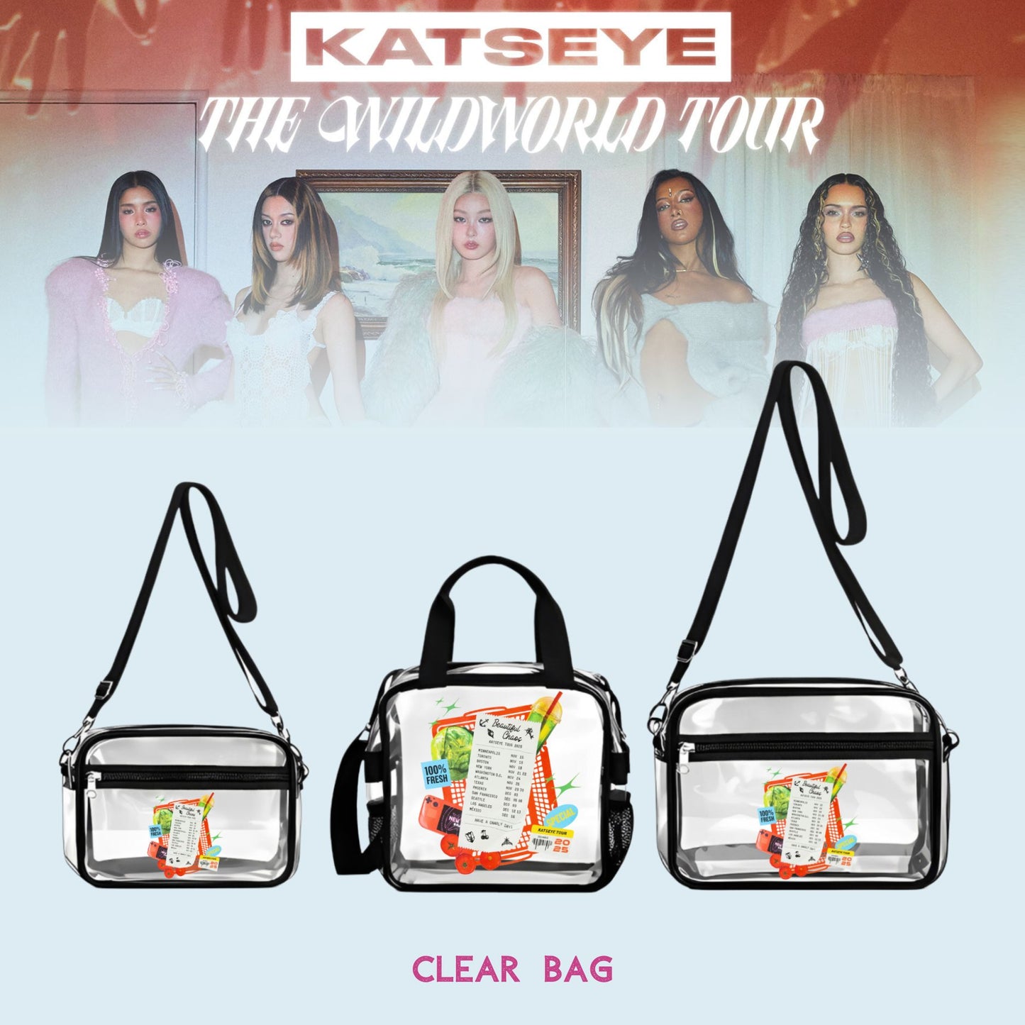 Combo KATSEYE THE WILDWORLD TOUR Stadium Bag + Keychain