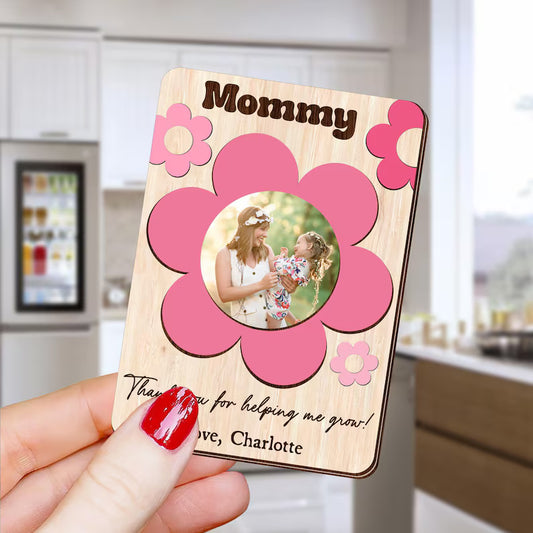 Personalized Mother Photo Magnet: Flower Wood Picture Frame, Mother Day Gift