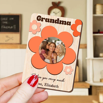 Personalized Mother Photo Magnet: Flower Wood Picture Frame, Mother Day Gift
