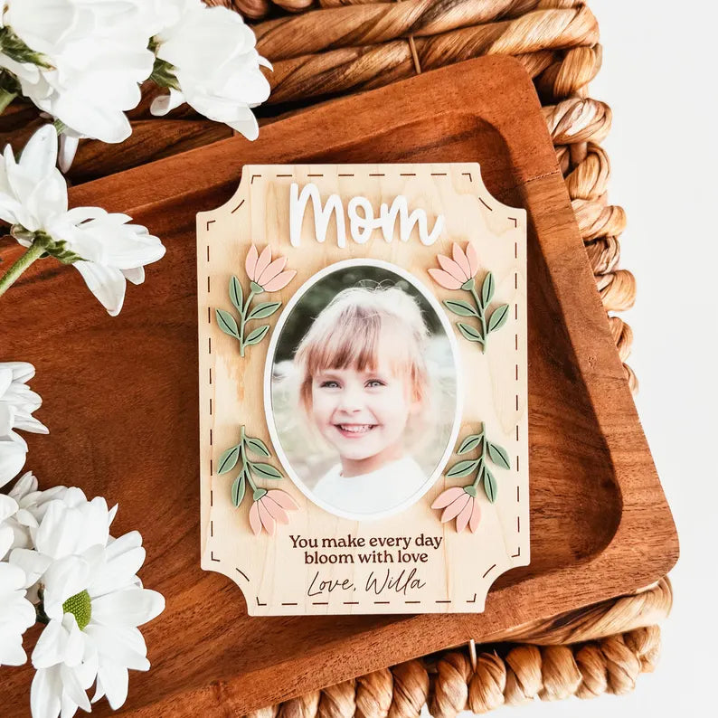 Personalized Photo Magnet, Custom Photo Frame Magnet, Custom Flower Picture Magnet, Mom Magnet, Grandma Magnet, Mother's Day Gift