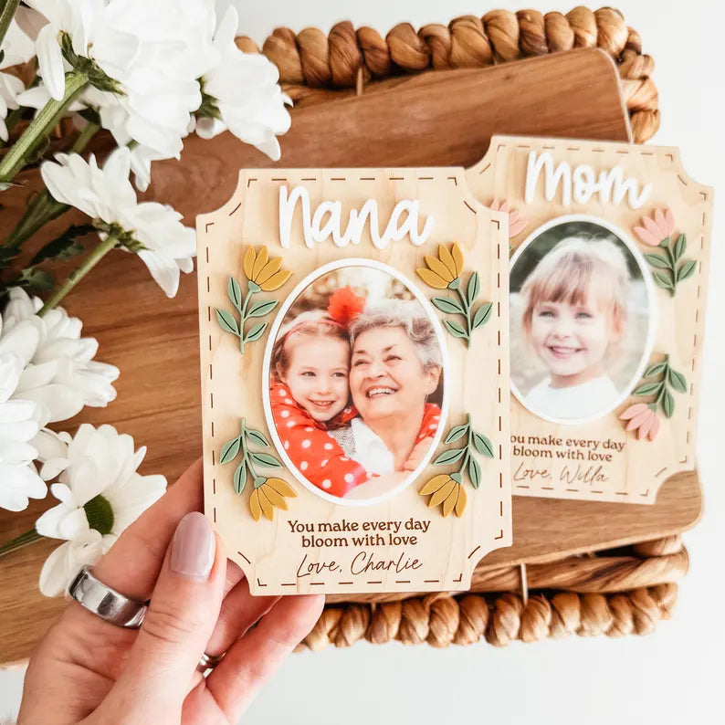 Personalized Photo Magnet, Custom Photo Frame Magnet, Custom Flower Picture Magnet, Mom Magnet, Grandma Magnet, Mother's Day Gift