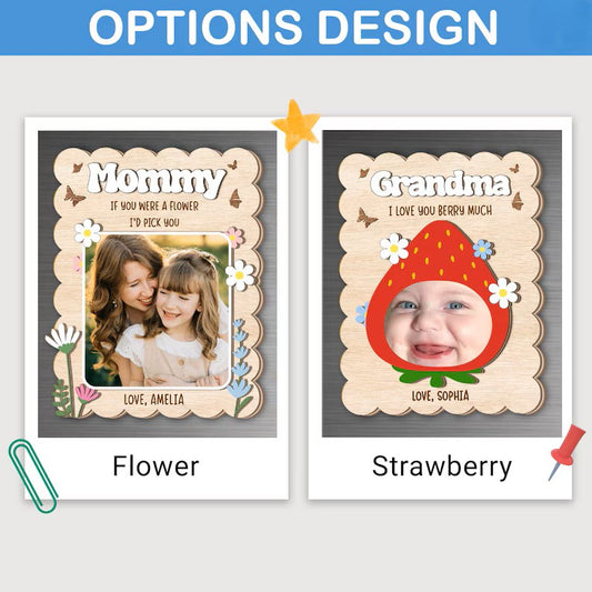 Personalized Wooden Strawberry Photo Magnet, Mom Photo Magnet Frame