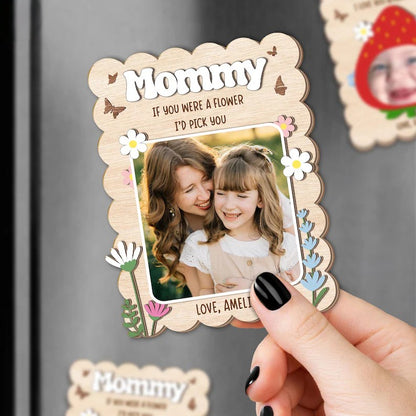 Personalized Wooden Strawberry Photo Magnet, Mom Photo Magnet Frame