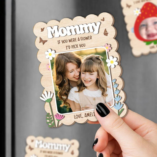 Personalized Wooden Strawberry Photo Magnet, Mom Photo Magnet Frame