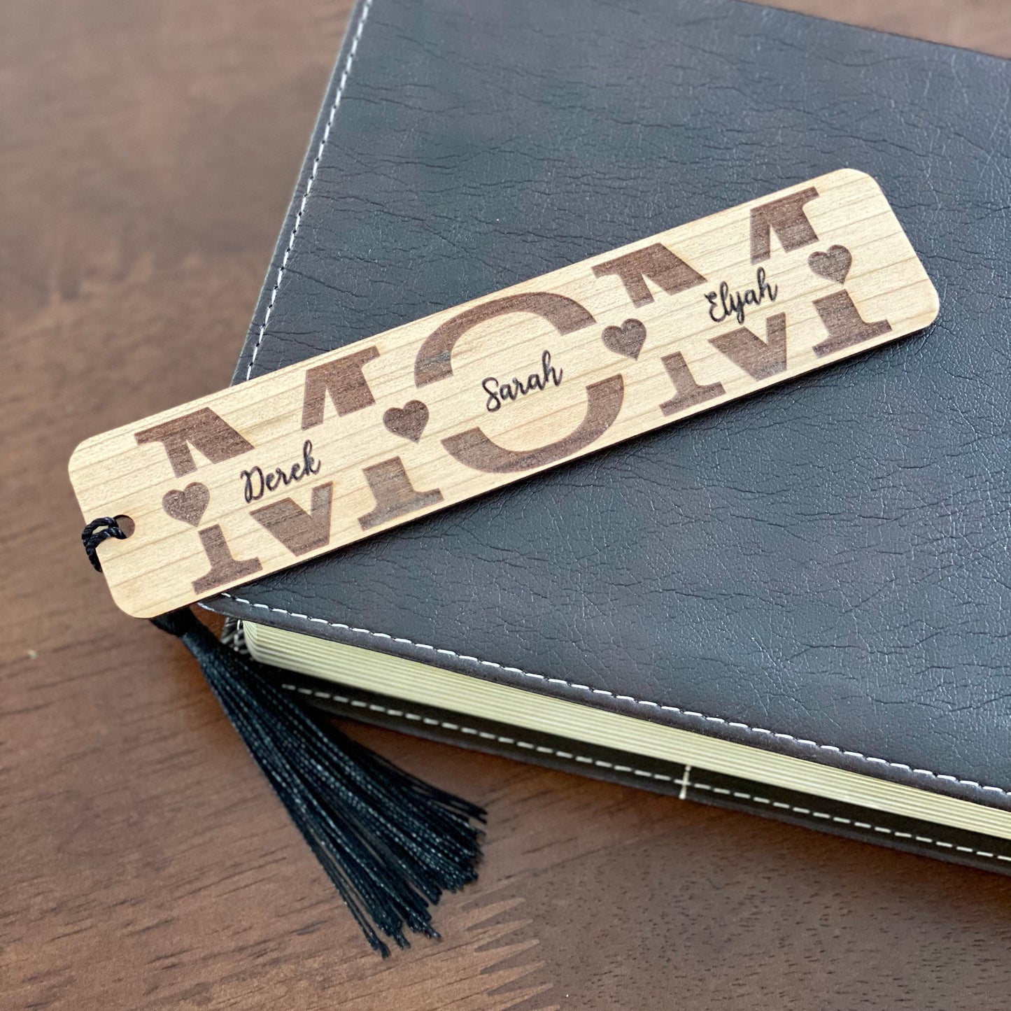 Mother’s Day Engraved Wood Bookmark - Personalized with Children’s Names - Great Gift for Mom