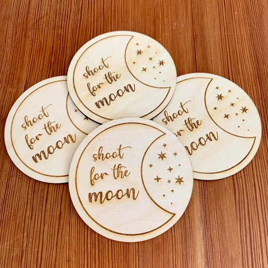 Wood Moon & Stars Coaster Set - Engraved Wood Coasters - Housewarming, Wedding, Engagement, Anniversary, or Christmas Present