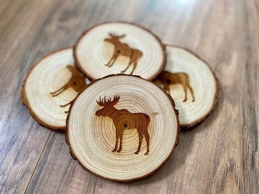Moose Wood Coasters - Wooden Engraved Coaster Wedding Favors