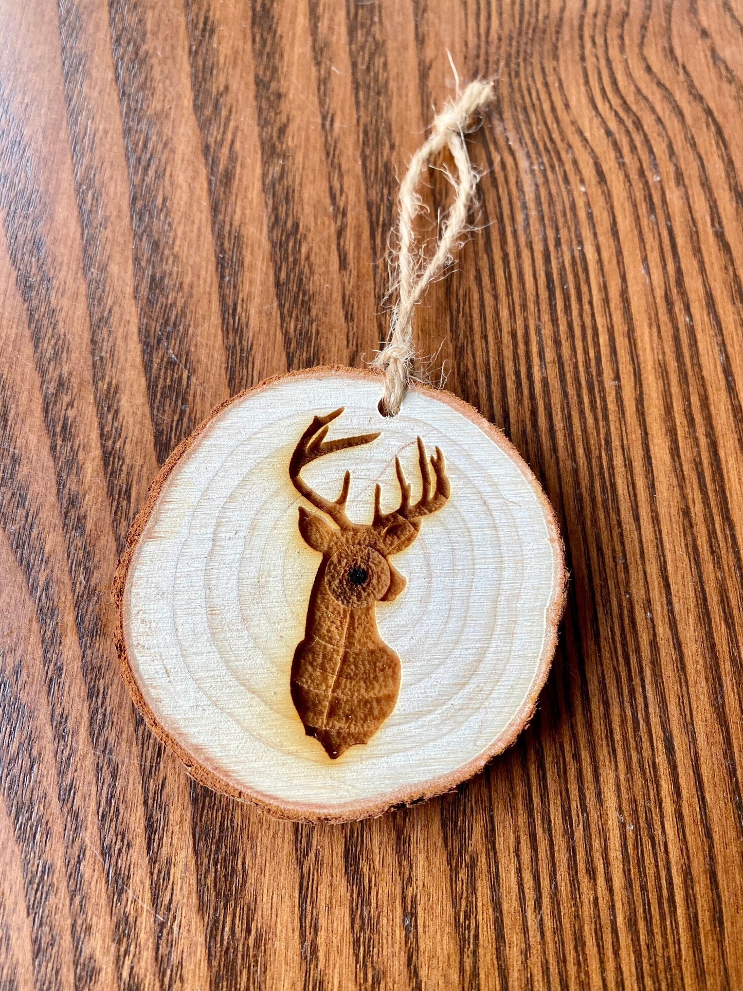 Deer Head Engraved Wood Christmas Ornament - Personalized Engraved Wood Slice Christmas Ornament
