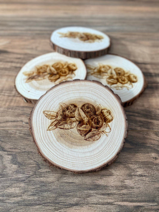 Blueberry Engraved Wood Coaster Set - Perfect Gift for Wedding, Engagement, Anniversary, or Christmas