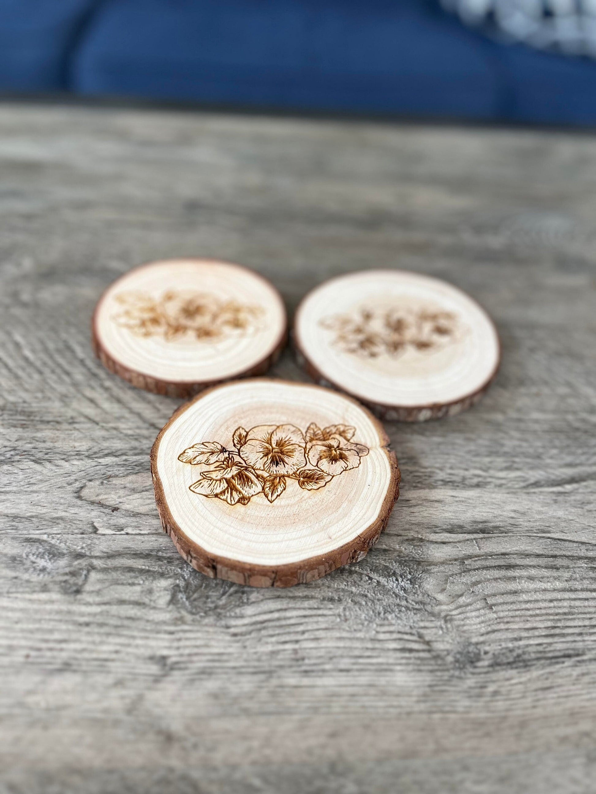 Pansy Wooden Coaster Set - Perfect Gift for Wedding, Engagement, Anniversary, or Christmas