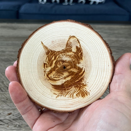 Cat Head Engraved Wood Coaster Set - Perfect Gift for Wedding, Engagement, Anniversary, or Christmas